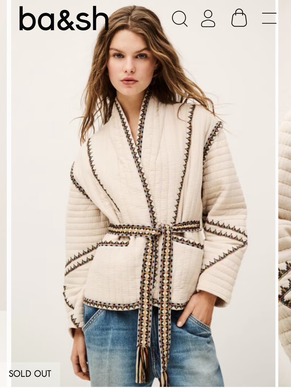 NWT Magaschoni Cliago Embroidered Quilted Belted Jacket Cream Small